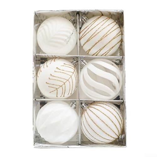 Eawfgtuw Weinrote und dunkelgrüne beflockte Weihnachtskugeln, 6 Stück, 8 cm, bruchsicher, festliche Kugeln mit Aufhängeschlaufen für Weihnachtsbaum, Hochzeit (weiß) von Eawfgtuw