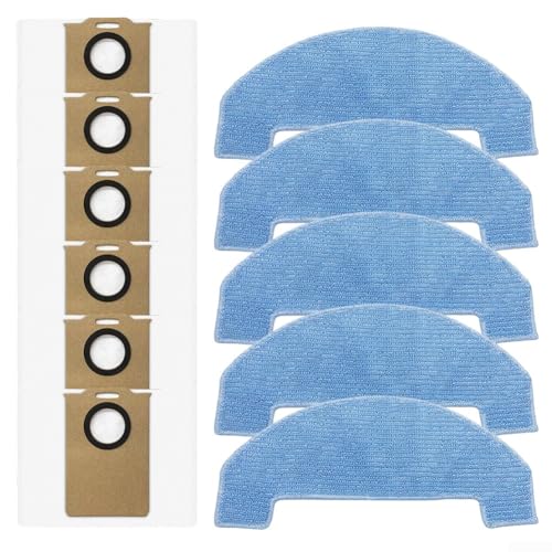Eawfgtuw Wischtuch-Staubbeutel-Set – 5 Mopp-Tücher, 6 Staubbeutel, Anti-Verstopfungs-Design für Roboter-Staubsauger, fängt Staub und Schmutz effizient ein von Eawfgtuw