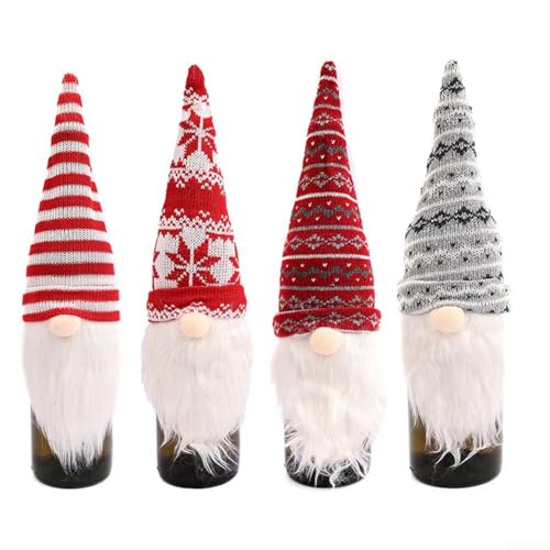 Eawfgtuw Zwergweinflaschen-Set, 4-teiliges Set, handgefertigt, festliche Tischdekoration für Restaurant, Zuhause, Party, Bar, Display, Winter-Serie, Kollektion von Eawfgtuw