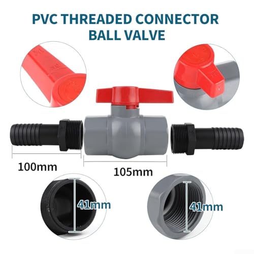 Kugelhahn-Abschaltung mit Schlauchanschluss, PVC-Ventil für Poolbewässerungssysteme, 2,5 cm, mit Klemmen, Dichtungsband (40 mm) + 32 mm von Eawfgtuw