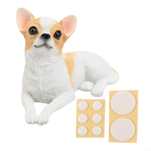 Realistische Chihuahua-Statue für den Garten, detaillierte Harzdekoration für Zuhause (Khaki-Weiß) von Eawfgtuw