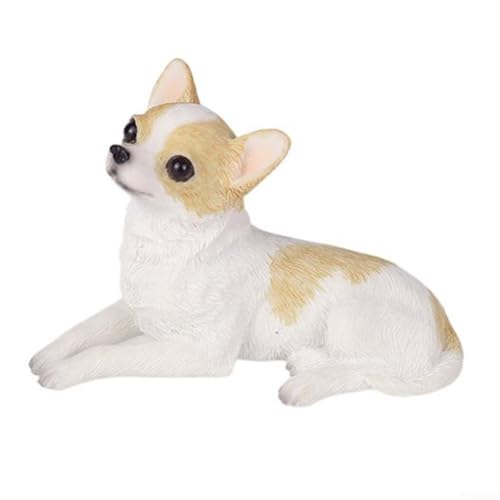 Realistische und lebensechte Chihuahua-Gartendekoration, sehr detailliertes Ornament (Khaki-Weiß) von Eawfgtuw
