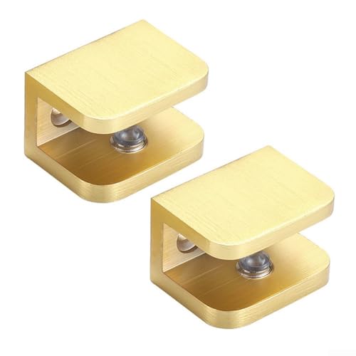 Regalträger aus Messing, goldfarben, kein Bohren erforderlich, für 8 mm - 12 mm dickes Glas, Badezimmer, Büro, Küche, Aufbewahrung, 2 Stück Regalträger aus Messing, goldfarben, kein Bohren erforderlich, für 8 mm - 12 mm dickes Glas, Badezimmer, Büro, Küche, Aufbewahrung, 2 Stück von Eawfgtuw