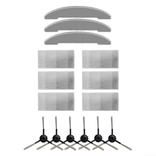 Staubsauger Seitenbürste Filter Mop Tuch Ersatzset, geeignet für W7 W11 Kehrroboter, Mikrofaser Mop Zubehör Set, einschließlich 6 Bürsten 6 Filter 3 Tücher von Eawfgtuw