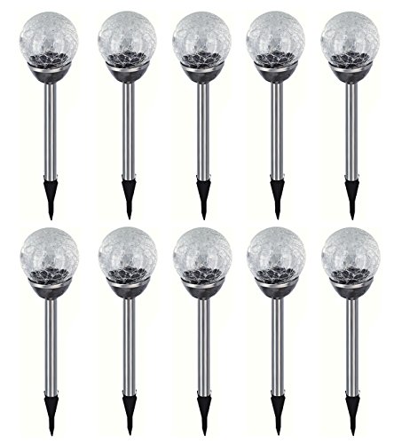 Eaxus 10er Set Edelstahl LED Solar Gartenleuchte Kugel mit Crackle-Licht Solarlampe Solarleuchte Deko Garten Leuchte Farbwechsel Lampe von Eaxus