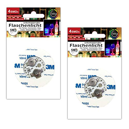 2er Set Selbstklebende LED RBG Flaschenlicht mit Beleuchtung Party Flaschenbodenbeleuchtung Bunt SMD Flasche Partyglas Licht Batterie von Eaxus