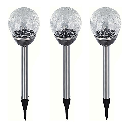 3x Edelstahl LED Solar Gartenleuchte Kugel mit Crackle-Licht Solarlampe Solarleuchte Deko Garten Leuchte Bunt Lampe von Alma Garden