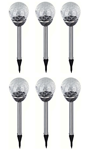 Eaxus 6x Edelstahl LED Solar Gartenleuchte Kugel mit Crackle-Licht Solarlampe Solarleuchte Deko Garten Leuchte Farbwechsel Lampe von Eaxus