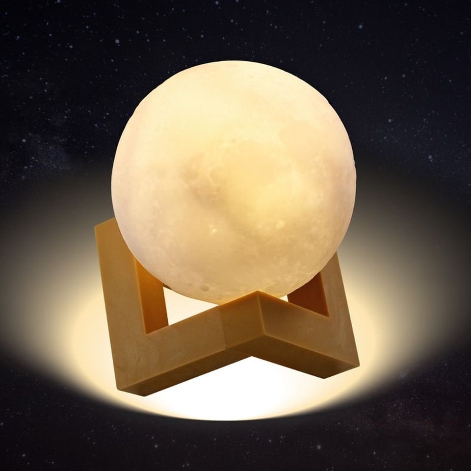EAXUS Nachtlicht LED Moonlight Nachtlicht mit 3D Mond Printing Beleuchtungsdekoration, LED fest integriert, manuelle Auswahl zwischen warmem Gelb und kaltem Weiß von Eaxus