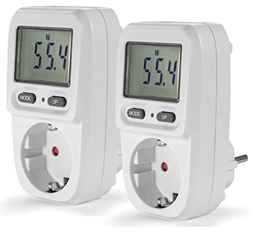 Eaxus® 2er Set Energiekostenmessgerät Steckdose mit Display - Strommesser Verbrauchsmessgerät bis 3680 Watt, Weiß von Eaxus