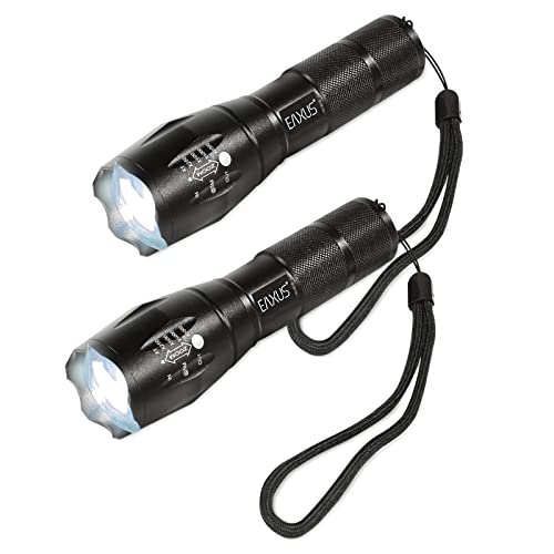 Eaxus® 2er Set Taktische Taschenlampe LED - Zoombar | Blackout Notfallausrüstung | SOS-Modus | 5 Leuchtmodi | CREE LED, Schwarz von Eaxus