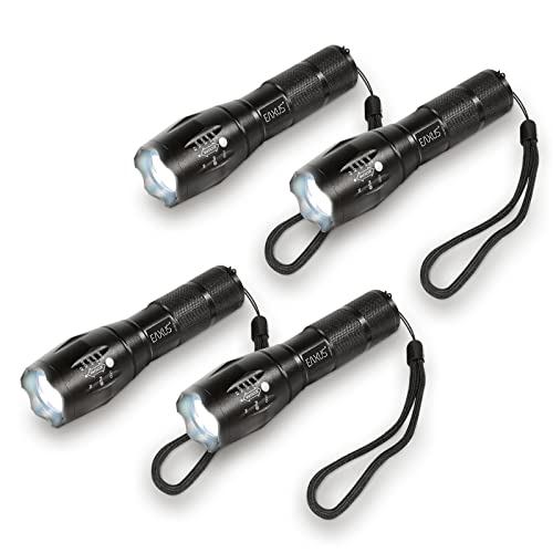 Eaxus® 4er Set Taktische Taschenlampe LED - Zoombar | Blackout Notfallausrüstung | SOS-Modus | 5 Leuchtmodi | CREE LED, Schwarz von Eaxus