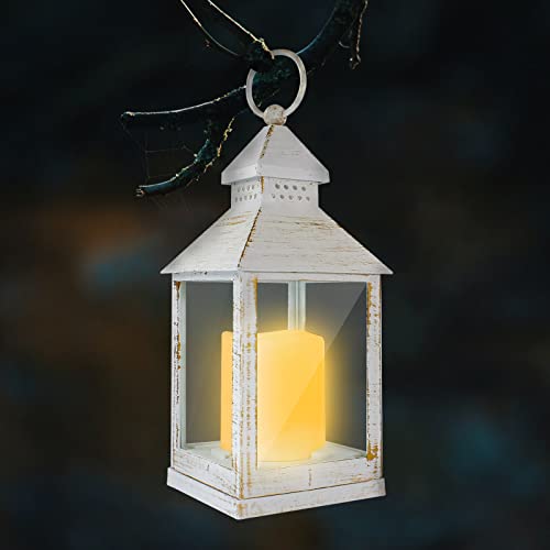 Eaxus® Blaze-it LED Laterne - Windlicht mit Realistischem Flammeneffekt und Echtglas, Shabby Chic Weiß von Eaxus