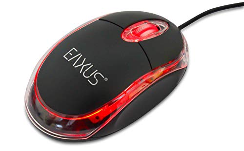 Eaxus® Optische USB Maus - Kabelgebundene Computermaus mit Roter LED Beleuchtung von Eaxus