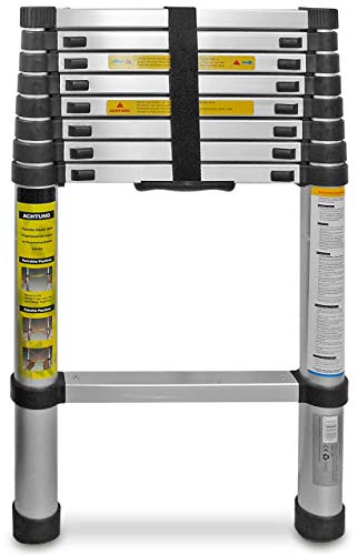 Eaxus® Teleskopleiter 2,6m - DIN EN 131 Aluminium Mehrzweckleiter Ausziehbar mit 9 Stufen, Silber von Eaxus