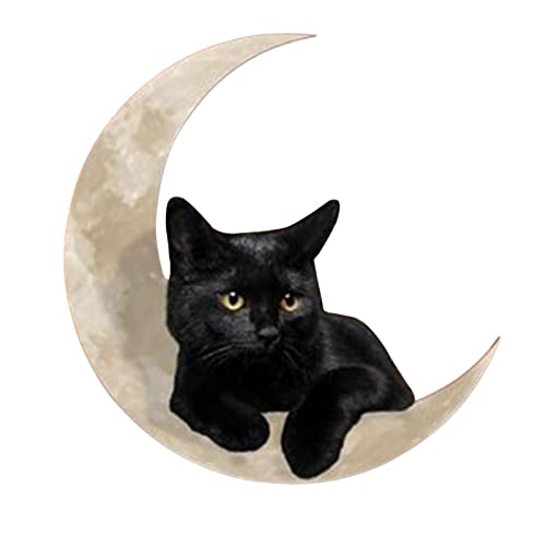 Eayoly Katze Mond Wanddekoration aus Metall, Schwarze Katze und Mond-Verzierung Hängende Moderne Wandkunst-Dekoration Black Cat Moon Metallschild zum Aufhängen, für Indoor-Outdoor-Dekoration von Eayoly