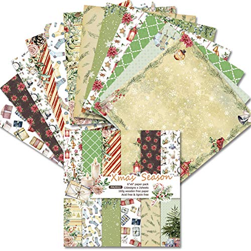 Eayoly Winter-Weihnachts-Scrapbook-Papier, 24 Blatt dekoratives Bastelpapier für Scrapbook-Album, 6 × 6 Zoll Winter-Weihnachtsthema-Scrapbook-Papier für Grußkarten, DIY-Papierfalten von Eayoly
