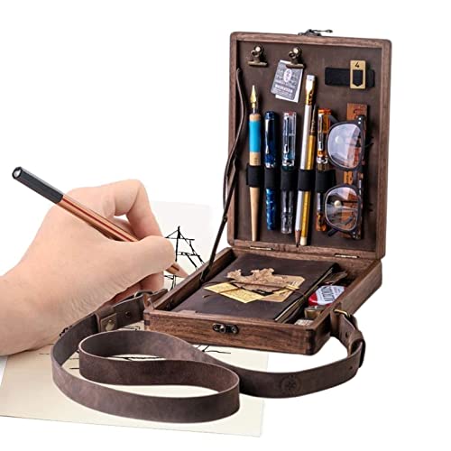 Eayoly Writers Messenger Holzbox - A5-Künstlerpinsel-Aufbewahrungs-Holzkiste,Künstlerbedarf-Box, Retro-Holz-Aufbewahrungsbox für handgefertigte Gemälde zum Schreiben, Zeichnen, Skizzieren, Liebhaber von Eayoly