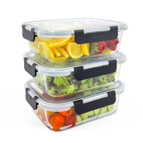 3er-Set Meal Prep Box inkl. Deckel | Glas Frischhaltedosen | luftdicht | BPA-frei | hitzebeständig | geeignet für Mikrowelle, Ofen, Gefrierschrank & Spülmaschine | Vorratsbehälter für Essen [3x1040ml] von Eaze Life