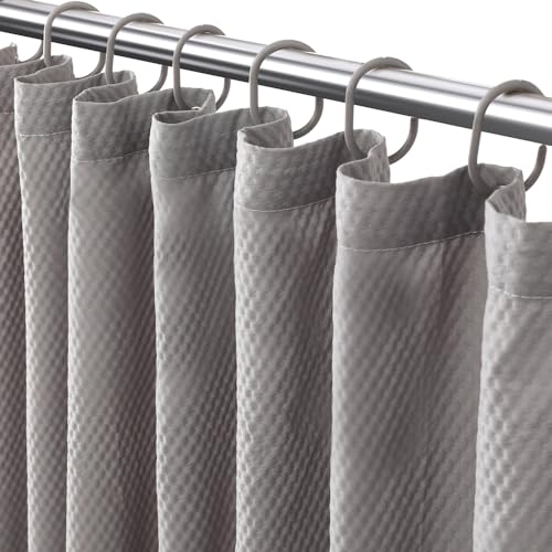 Eazzier Bath Hellgrau Stoff Duschvorhang oder Futter, Waffelgewebe Leichtes Hoteltuch Duschvorhänge für Badezimmer, Blattmuster Dünner Badvorhang im Set mit 12 Kunststoffhaken, 183 x 200 cm von Eazzier Bath