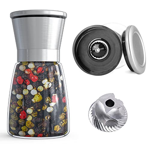 Ebaco Professionelle Pfeffermühle – mit Deutschland gehärtetem Karbonstahl-Mechanismus-Rotor, nachfüllbare Pfeffermühle, 170 ml, Glas, Grobheit einstellen (1 Stück-Silber-304) von Ebaco