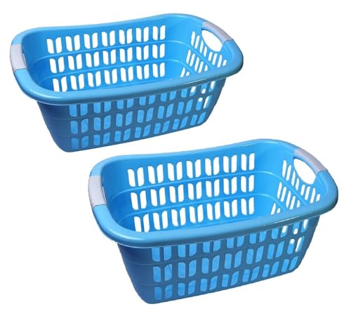 2 Stück Wäschekorb Wäschewanne Plastik Kunststoff Korb Griffen (Blau) von Ebaxx