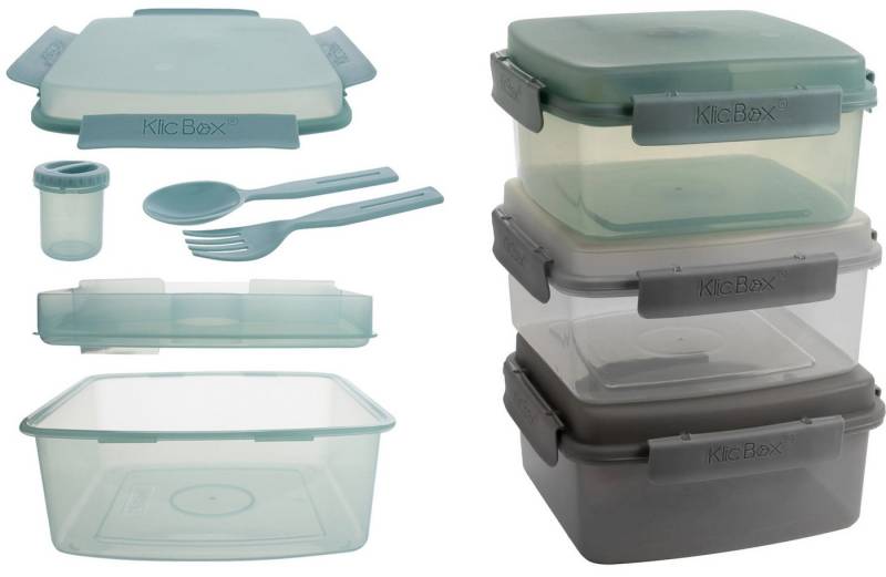 Ebaxx Lunchbox 3 er Set Lunch Brot Box mit Besteck + Dressingbehälter 1,2 liter Boxen, (Set, 3 er Set), mit Besteck von Ebaxx
