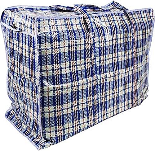 PLASTIKTASCHE Camping Jumbo Unterbettkommode Wäschetasche Aufbewahrungs Tasche kariert Reißverschluss XXL XL L GROß (Blau, 100L x 30B x 60H cm) von Ebaxx
