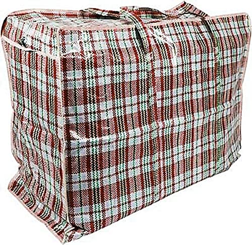 PLASTIKTASCHE Camping Jumbo Unterbettkommode Wäschetasche Aufbewahrungs Tasche kariert Reißverschluss XXL XL L GROß (Rot, 100L x 30B x 60H cm) von Ebaxx