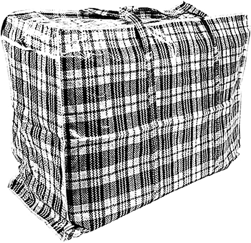 PLASTIKTASCHE Camping Jumbo Unterbettkommode Wäschetasche Aufbewahrungs Tasche kariert Reißverschluss XXL XL L GROß (Schwarz, 60L x 25B x 50H cm) von Ebaxx