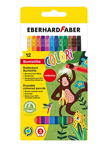 Eberhard Faber 514817 - Colori radierbare Buntstifte, hexagonale Form, in 12 Farben, im Kartonetui, zum Malen, Illustrieren und Zeichnen von Eberhard Faber
