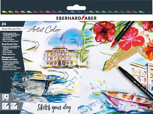 Eberhard Faber 558224 - Artist Color Sketch Marker Set mit 24 Farben, Fasermaler mit Doppelspitze, im Kartonetui, zum Zeichnen, Skizzieren und Illustrieren von Eberhard Faber