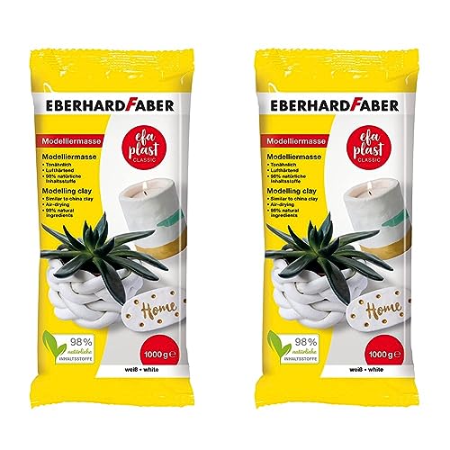 Eberhard Faber 570101 - EFAPlast Classic Modelliermasse in weiß, Inhalt 1000 g, lufthärtend, tonähnlich, kreatives Bastelvergnügen für kleine und große Künstler (Packung mit 2) von Eberhard Faber