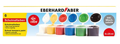 Eberhard Faber 575506 - EFA Color Schulmalfarben-Set mit 6 lichtechten Farben in Näpfchen zu je 25 ml, inklusive einer Mischpalette, verdünn- und vermischbar, geeignet für viele Maltechniken von Eberhard Faber