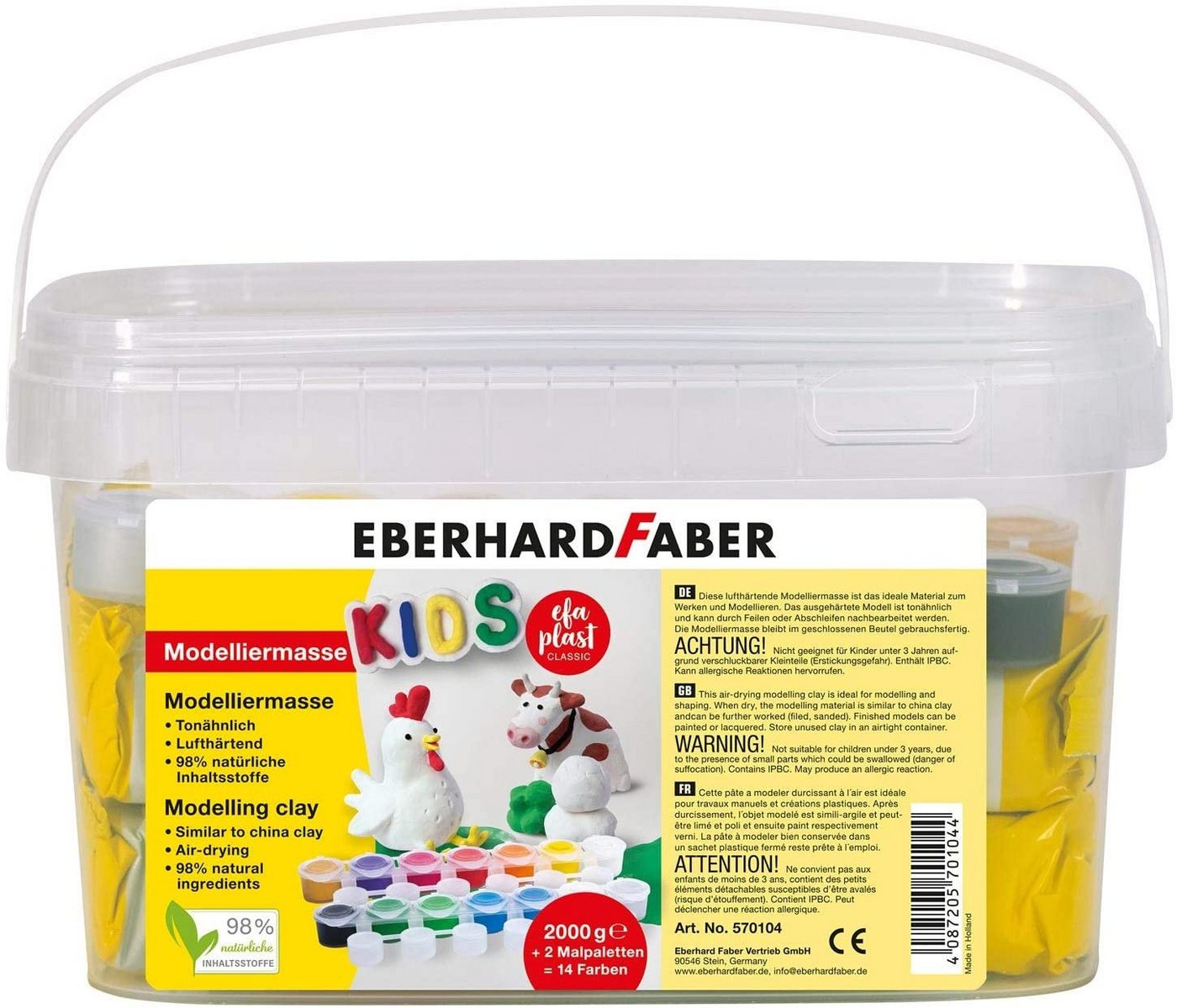 Modelliermasse EFA PLAST classic Kids 2kg weiß im Eimer inkl. 14 Farben (Spar-Set), Ideal für Ostern zum Basteln von Eberhard Faber