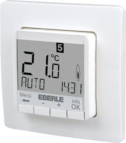 Eberle 527810355100 Unterputz Uhrenthermostat digital FIT 3R (Regelung Warmwasserfußbodenheizung, große Anzeige, Hintergrundbeleuchtung blau, AC 230V, 1S, 10 A), Reinweiß, normal von Eberle