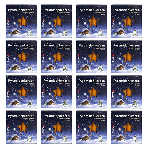 16er Pack Pyramidenkerzen Weihnachtskerzen groß, Natur, ca. 17 x 105 mm (16 x 18 Stück) Christbaumkerzen, Kerzen von Ebersbacher Kerzen