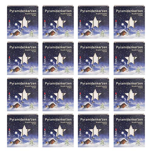 16er Pack Pyramidenkerzen Weihnachtskerzen groß, weiß, ca. 17 x 105 mm (16 x 18 Stück) Christbaumkerzen, Kerzen von Ebersbacher Kerzen
