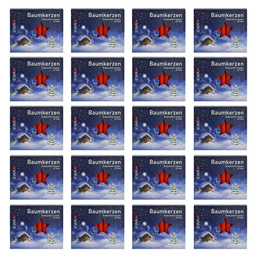 20er Pack Baumkerzen rot ca. 13 x 105 mm (20 x 20 Stück) Weihnachtskerzen, Christbaumkerzen, Pyramidenkerzen von Ebersbacher Kerzen