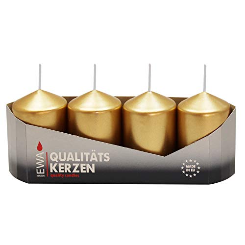 4er Tray Stumpenkerzen Gold lackiert, Größe ca. 40 x 60 mm Adventskerzen Weihnachtskerzen Säulenkerzen von Ebersbacher Kerzenfabrik GmbH