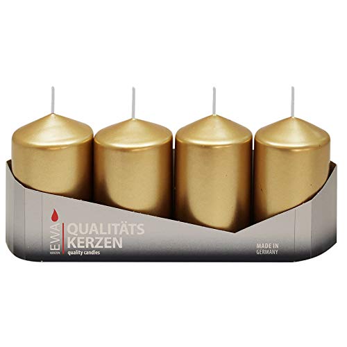 4er Tray Stumpenkerzen Gold lackiert, Größe ca. 50 x 80 mm Adventskerzen Weihnachtskerzen Säulenkerzen von Ebersbacher Kerzenfabrik GmbH