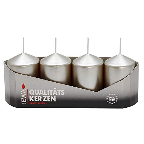 4er Tray Stumpenkerzen Silber lackiert, Größe ca. 40 x 60 mm Adventskerzen Weihnachtskerzen Säulenkerzen von Ebersbacher Kerzenfabrik GmbH