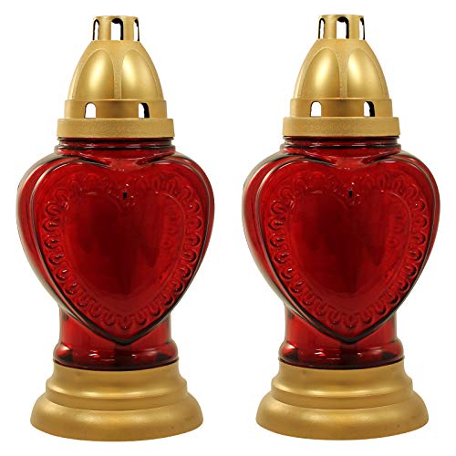 Ebersbacher Kerzenfabrik GmbH 2er Pack Glas-Grablampe Herz rot mit Brennereinsatz von Ebersbacher Kerzenfabrik GmbH
