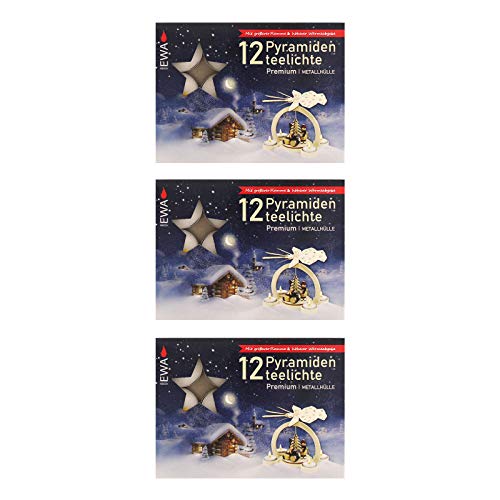 Ebersbacher Kerzenfabrik GmbH 3er Pack Pyramidenteelichte 36 Stück mit Alu-Hülle (12 Stück/Packung, Weiß, 39 mm, unparfümiert) von Ebersbacher Kerzenfabrik GmbH