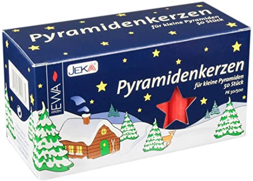 JEKA Pyramidenkerzen klein, rot ca. 14 x 74 mm 50 Stück/Pack, Weihnachtskerzen, Adventskerzen, Christbaumkerzen, Baumkerzen, Kerzen Unparfümiert von Saico