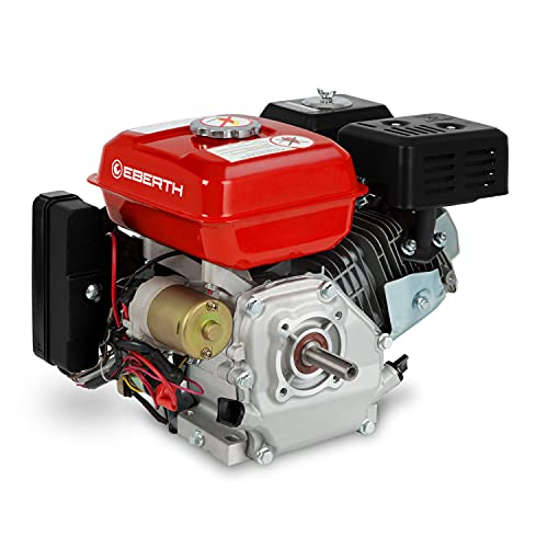 EBERTH 6,5 PS 4,8 kW Benzinmotor Standmotor Kartmotor Antriebsmotor mit 20 mm Ø Welle, E-Start, 7ah 12V Batterie, Ölmangelsicherung, 4-Takt, 1 Zylinder Benzin Motor, 196 ccm Hubraum, luftgekühlt von EBERTH