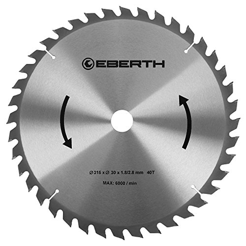 EBERTH Kreissägeblatt Sägeblatt Kreissäge Blatt aus Stahl mit Hartmetall-Zähnen für Holz-Schnitte (315mm Durchmesser, 30mm Bohrung, 1.8mm Blättstärke, 2.8mm Schnittbreite, 40 Zähne, RPM Max. 6000) von EBERTH