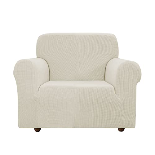 EBETA Sofabezug Elastisch Sofaüberwurfe, Sofahussen komplett Sofaschoner Hussen für Sofa, Couch, Sessel 1 Sitzer (Cremefarbe, 85-115 cm) von EBETA
