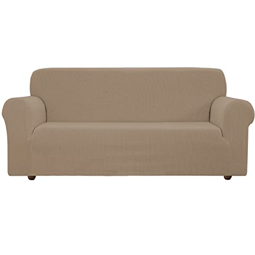 EBETA E Elastisch Sofa Überwürfe Sofabezug, Stretch Sofahusse Sofa Abdeckung Hussen für Sofa, Couch, Sessel 3 Sitzer (Sand, 185-235 cm) von EBETA