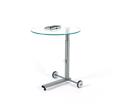 Ebinger Couch- und Beistelltisch in Edelstahl höhenverstellbar und fahrbar Ø 495 mm Klarer ESG-Sicherheitsglasplatte Tischhöhe max. 650 mm P738.35.0 von Certeo